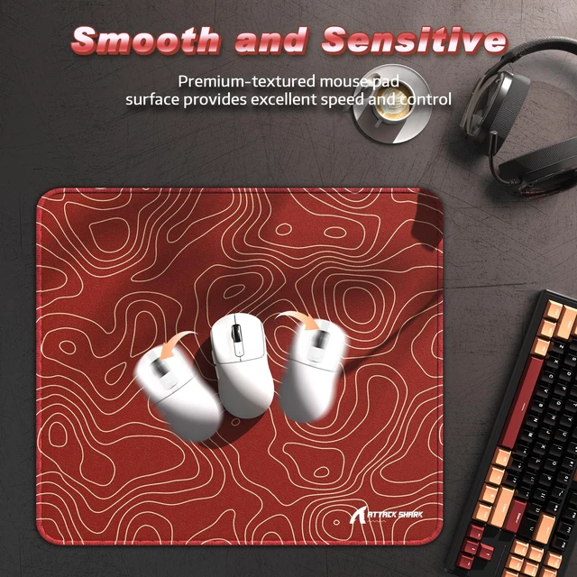 Alt view image 3 of 7 - ATTACK SHARK CM02 Gaming Mouse Pad, 17.72 x 15.75 x 0.16 in, High-Density Fiber Surface, Low Friction, 4mm Non-Slip Natural Rubber Base, Micro-Knit Stitched Edges Red Contour