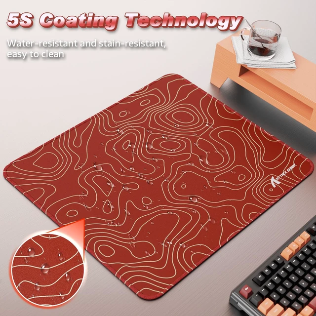 Alt view image 4 of 7 - ATTACK SHARK CM02 Gaming Mouse Pad, 17.72 x 15.75 x 0.16 in, High-Density Fiber Surface, Low Friction, 4mm Non-Slip Natural Rubber Base, Micro-Knit Stitched Edges Red Contour