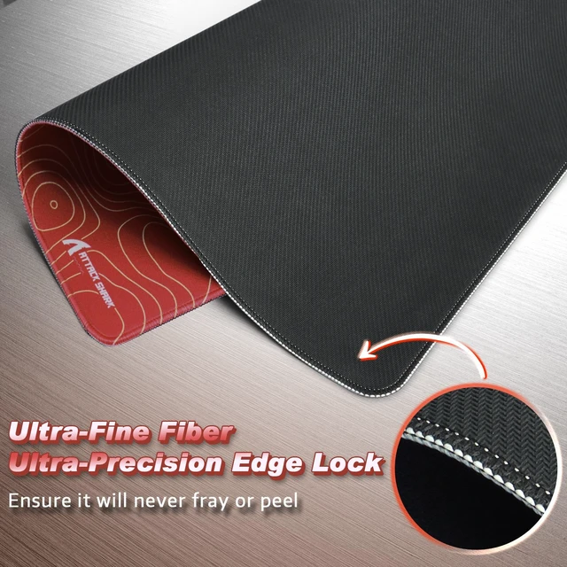 Alt view image 5 of 7 - ATTACK SHARK CM02 Gaming Mouse Pad, 17.72 x 15.75 x 0.16 in, High-Density Fiber Surface, Low Friction, 4mm Non-Slip Natural Rubber Base, Micro-Knit Stitched Edges Red Contour