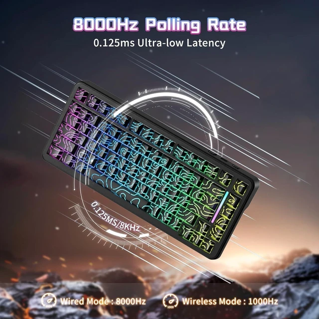 Alt view image 3 of 7 - ATTACK SHARK X82 PRO HE Gaming Keyboard, 75% 83-Key Magnetic Hall Effect Keyboard, 8000Hz, 0.1ms Latency, 0.01mm Rapid Trigger, Tri-Mode 2.4GHz/Bluetooth/USB-C, 5000mAh, RGB