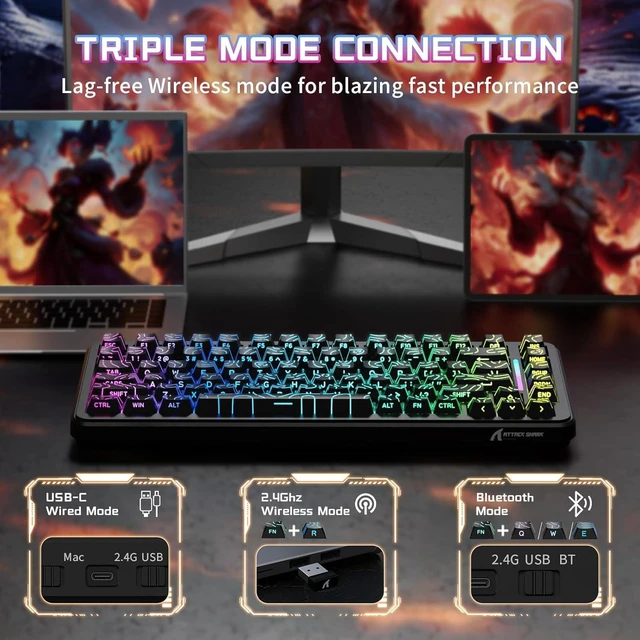 Alt view image 6 of 7 - ATTACK SHARK X82 PRO HE Gaming Keyboard, 75% 83-Key Magnetic Hall Effect Keyboard, 8000Hz, 0.1ms Latency, 0.01mm Rapid Trigger, Tri-Mode 2.4GHz/Bluetooth/USB-C, 5000mAh, RGB