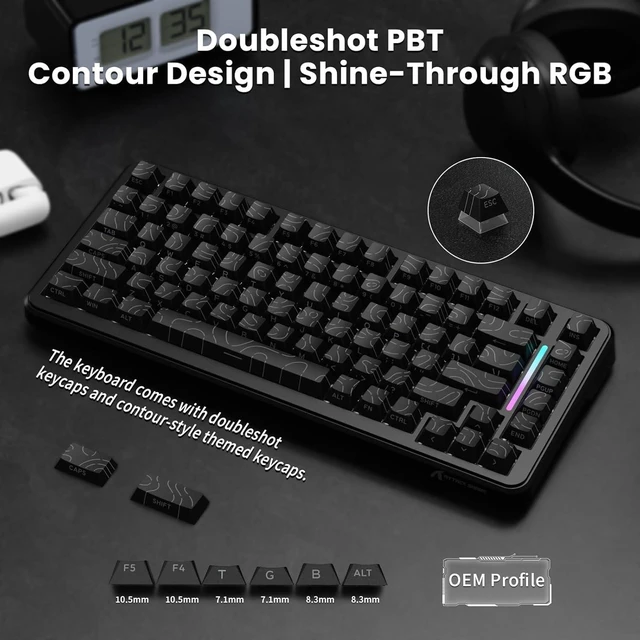 Alt view image 7 of 7 - ATTACK SHARK X82 PRO HE Gaming Keyboard, 75% 83-Key Magnetic Hall Effect Keyboard, 8000Hz, 0.1ms Latency, 0.01mm Rapid Trigger, Tri-Mode 2.4GHz/Bluetooth/USB-C, 5000mAh, RGB