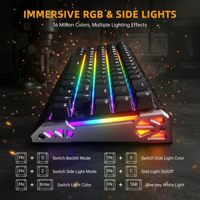Alt view image 7 of 7 - ATTACK SHARK R68HE 60% Wired RT 8K Mechanical RGB TKL Gaming Keyboard-Black