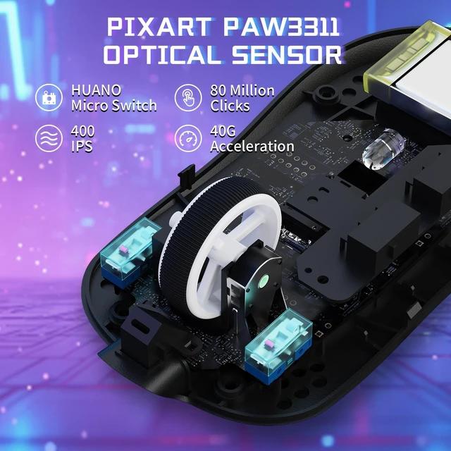 Alt view image 3 of 7 - ATTACK SHARK X8SE Wireless Gaming Mouse, 55g Lightweight, PAW3311 25K DPI Sensor, 1000Hz Polling Rate, Tri-Mode Bluetooth/2.4G/Wired, 500mAh Battery, 80M Clicks White