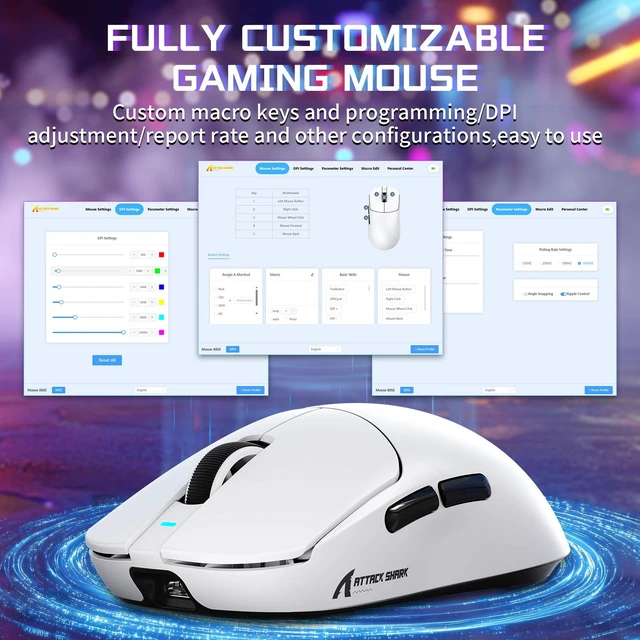 Alt view image 5 of 7 - ATTACK SHARK X8SE Wireless Gaming Mouse, 55g Lightweight, PAW3311 25K DPI Sensor, 1000Hz Polling Rate, Tri-Mode Bluetooth/2.4G/Wired, 500mAh Battery, 80M Clicks White