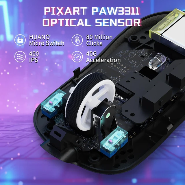 Alt view image 3 of 7 - ATTACK SHARK X8SE Wireless Gaming Mouse, 55g Lightweight, PAW3311 25K DPI Sensor, 1000Hz Polling Rate, Tri-Mode Bluetooth/2.4G/Wired, 500mAh Battery, 80M Clicks Berry Red