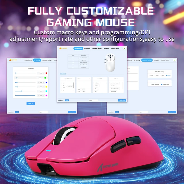 Alt view image 5 of 7 - ATTACK SHARK X8SE Wireless Gaming Mouse, 55g Lightweight, PAW3311 25K DPI Sensor, 1000Hz Polling Rate, Tri-Mode Bluetooth/2.4G/Wired, 500mAh Battery, 80M Clicks Berry Red