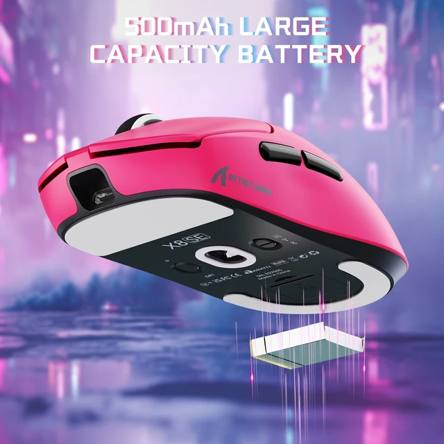 Alt view image 6 of 7 - ATTACK SHARK X8SE Wireless Gaming Mouse, 55g Lightweight, PAW3311 25K DPI Sensor, 1000Hz Polling Rate, Tri-Mode Bluetooth/2.4G/Wired, 500mAh Battery, 80M Clicks Berry Red