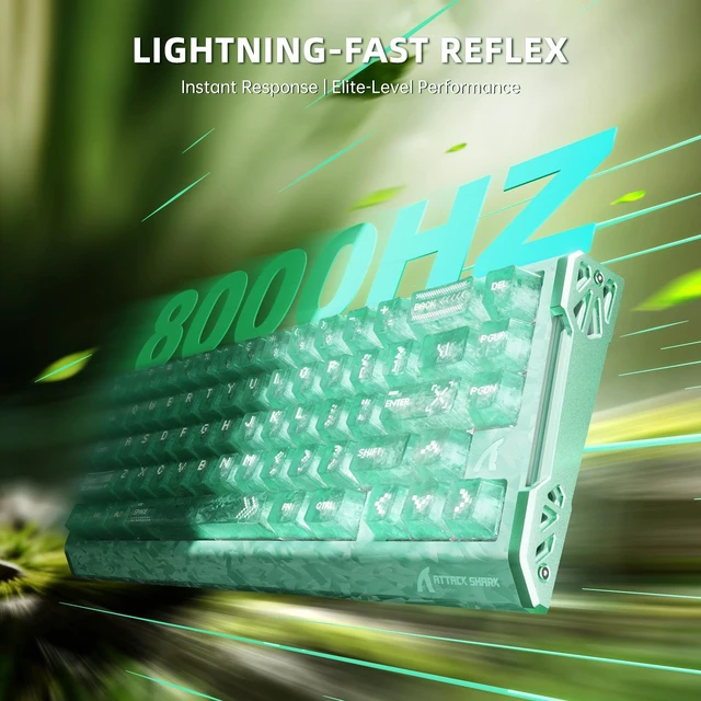 Alt view image 4 of 7 - ATTACK SHARK R68HE 60% Wired RT 8K Mechanical RGB TKL Gaming Keyboard-Black Green