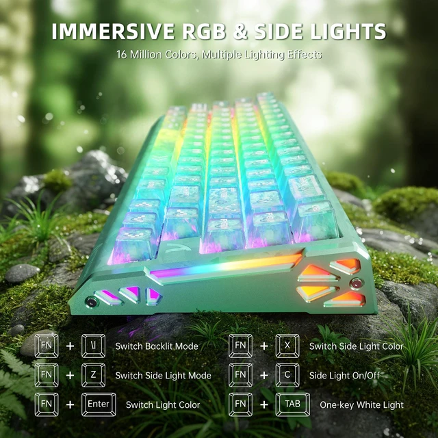 Alt view image 7 of 7 - ATTACK SHARK R68HE 60% Wired RT 8K Mechanical RGB TKL Gaming Keyboard-Black Green