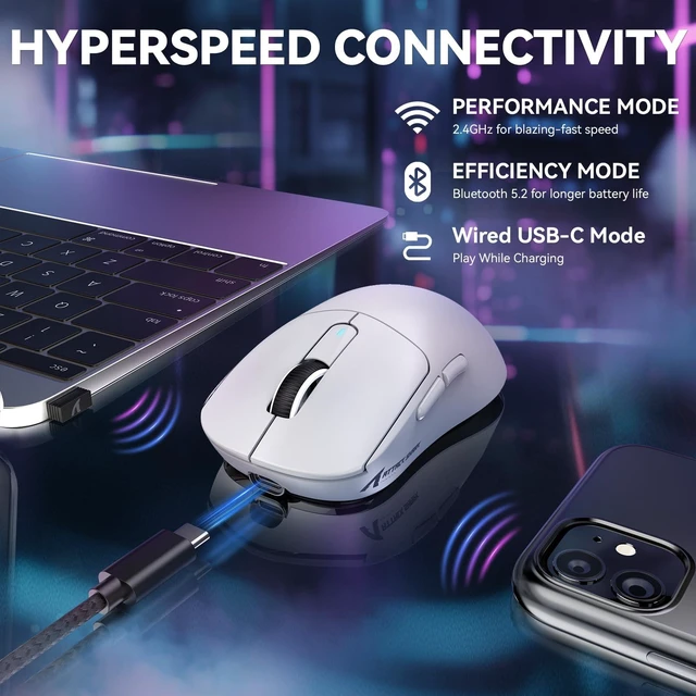 Alt view image 7 of 7 - ATTACK SHARK X3 MAX Wireless Gaming Mouse, 49g Ultra Lightweight, PAW3950 42K DPI, Bluetooth 5.2, 2.4GHz, 200H Battery, 100M Clicks