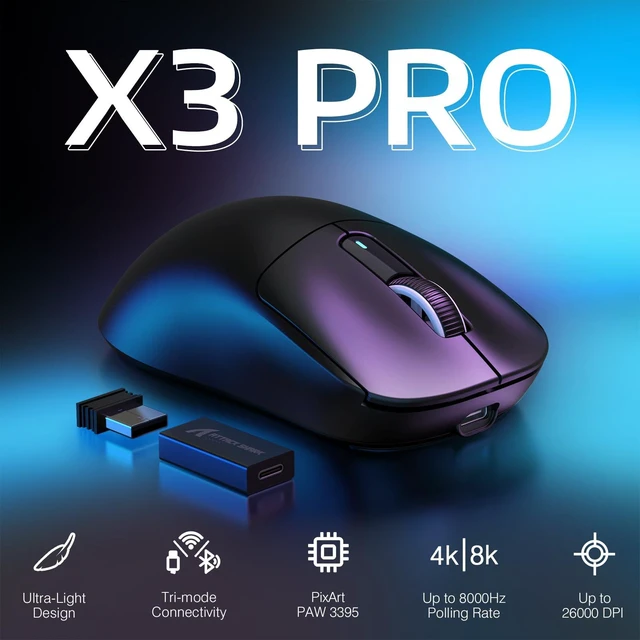 Alt view image 2 of 7 - ATTACK SHARK X3PRO 59g Ultra Lightweight Gaming Mouse, PAW3395 PRO 26K DPI, Dual 8K, Tri-Mode Wireless, 100M Optical Switches