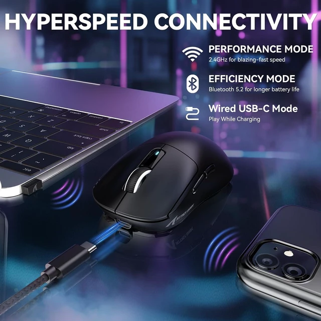 Alt view image 7 of 7 - ATTACK SHARK X3 MAX Wireless Gaming Mouse, 49g Ultra Lightweight, PAW3950 42K DPI, Bluetooth 5.2, 2.4GHz, 200H Battery, 100M Clicks Black