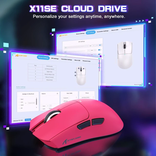 Alt view image 5 of 7 - ATTACK SHARK X11SE Ultra-Light Wireless Gaming Mouse | Tri-Mode BT5.2 / 2.4G / Type-C Wired, PixArt PAW3311 Sensor, 22K DPI, 5 Programmable Buttons, Gaming Mouse for PC Laptop Mac White Berry Red