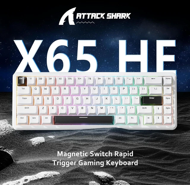 Alt view image 2 of 7 - ATTACK SHARK X65 HE 65% Hall Effect Gaming Keyboard, 8000Hz Polling Rate, Rapid Trigger, 0.1-3.4mm Adjustable Actuation, Magnetic Switch, 67 Keys, RGB, Hot-Swappable, Wired