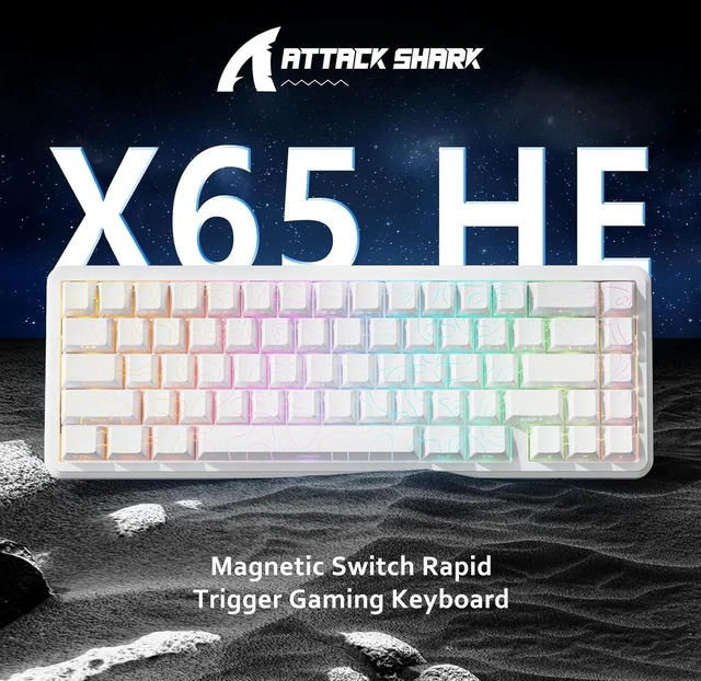 Alt view image 2 of 7 - ATTACK SHARK X65 HE 65% Hall Effect Gaming Keyboard, 8000Hz Polling Rate, Rapid Trigger, 0.1-3.4mm Adjustable Actuation, Magnetic Switch, 67 Keys, RGB, Hot-Swappable, Wired White Contour