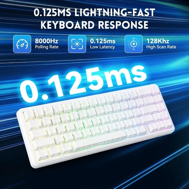 Alt view image 5 of 7 - ATTACK SHARK X65 HE 65% Hall Effect Gaming Keyboard, 8000Hz Polling Rate, Rapid Trigger, 0.1-3.4mm Adjustable Actuation, Magnetic Switch, 67 Keys, RGB, Hot-Swappable, Wired White Contour