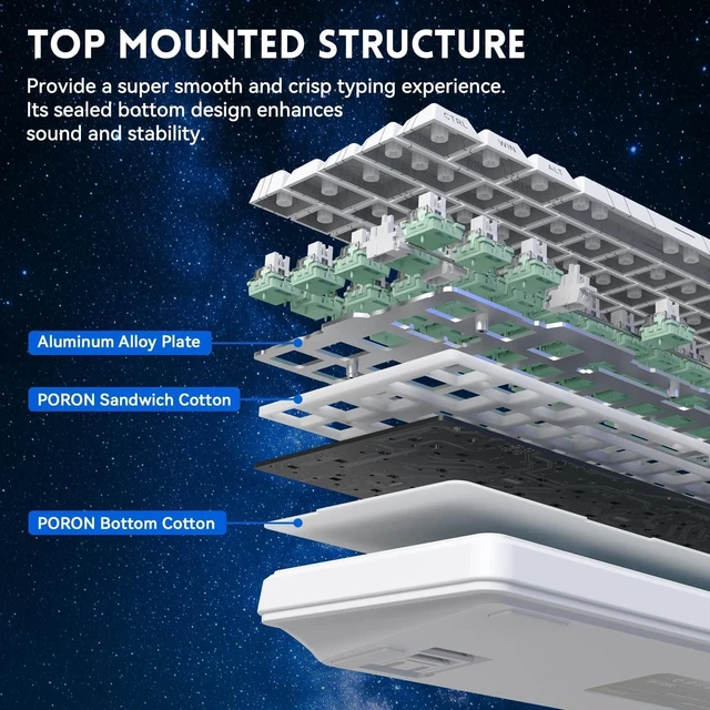 Alt view image 7 of 7 - ATTACK SHARK X65 HE 65% Hall Effect Gaming Keyboard, 8000Hz Polling Rate, Rapid Trigger, 0.1-3.4mm Adjustable Actuation, Magnetic Switch, 67 Keys, RGB, Hot-Swappable, Wired White Contour