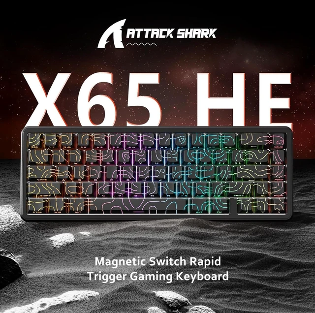 Alt view image 2 of 7 - ATTACK SHARK X65 HE 65% Hall Effect Gaming Keyboard, 8000Hz Polling Rate, Rapid Trigger, 0.1-3.4mm Adjustable Actuation, Magnetic Switch, 67 Keys, RGB, Hot-Swappable, Wired Black Contour