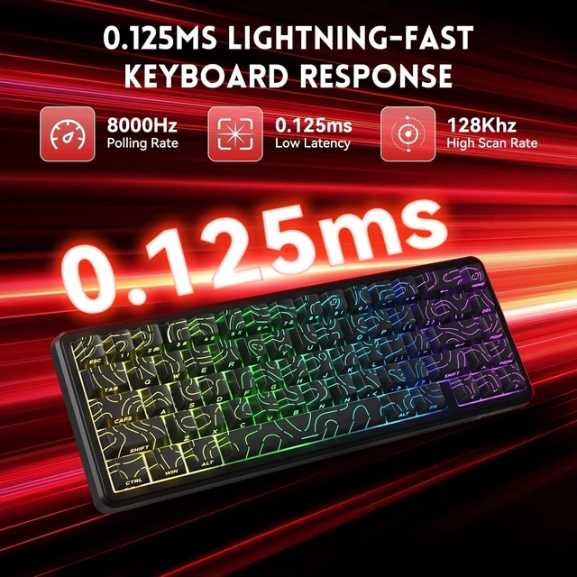 Alt view image 5 of 7 - ATTACK SHARK X65 HE 65% Hall Effect Gaming Keyboard, 8000Hz Polling Rate, Rapid Trigger, 0.1-3.4mm Adjustable Actuation, Magnetic Switch, 67 Keys, RGB, Hot-Swappable, Wired Black Contour