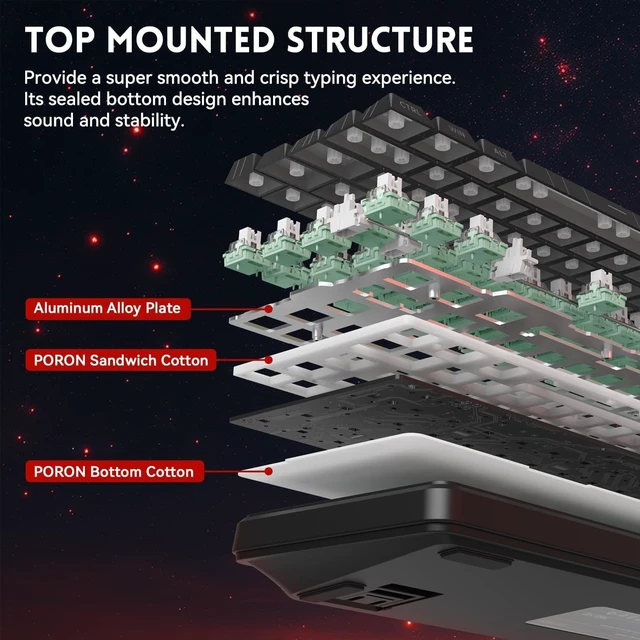 Alt view image 7 of 7 - ATTACK SHARK X65 HE 65% Hall Effect Gaming Keyboard, 8000Hz Polling Rate, Rapid Trigger, 0.1-3.4mm Adjustable Actuation, Magnetic Switch, 67 Keys, RGB, Hot-Swappable, Wired Black Contour
