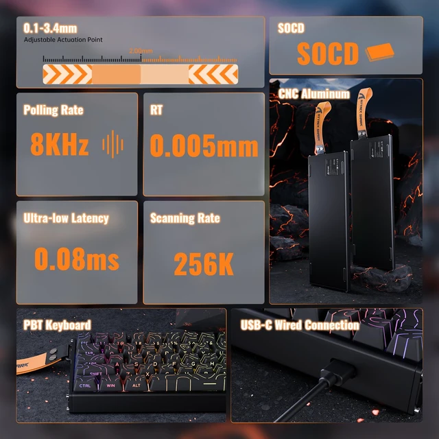 Alt view image 3 of 7 - ATTACK SHARK X68MAX HE 68-Key Magnetic Gaming Keyboard, CNC Aluminum, 8000Hz Polling, 0.08ms Latency, 0.005mm Precision, Rapid Trigger, RGB, PBT Keycaps