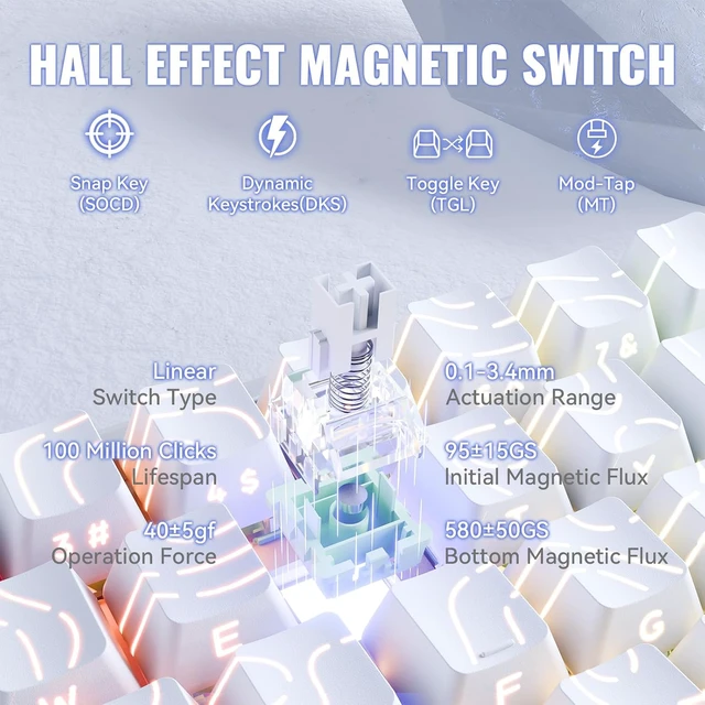 Alt view image 5 of 7 - ATTACK SHARK X68MAX HE 68-Key Magnetic Gaming Keyboard, CNC Aluminum, 8000Hz Polling, 0.08ms Latency, 0.005mm Precision, Rapid Trigger, RGB, PBT Keycaps White Contour
