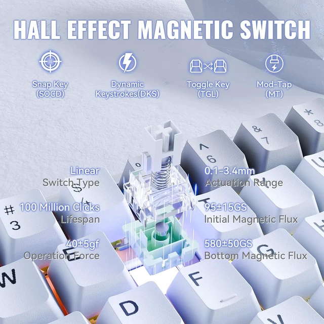 Alt view image 4 of 6 - ATTACK SHARK X68MAX HE 68-Key Magnetic Gaming Keyboard, CNC Aluminum, 8000Hz Polling, 0.08ms Latency, 0.005mm Precision, Rapid Trigger, RGB, PBT Keycaps Star White