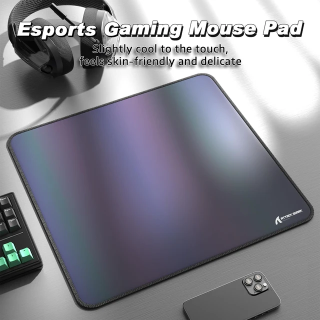 Alt view image 2 of 7 - ATTACK SHARK CM03 Iridescent Gaming Mouse Pad, High-Density Fiber Surface, 4mm Thick Rubber Base, Water & Stain Resistant, Non-Slip, Stitched Edges, PC Gaming Desk Mat