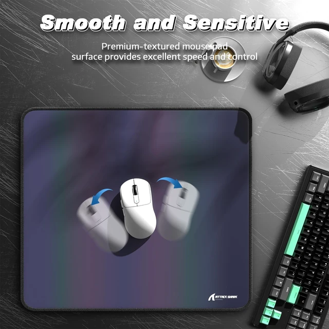 Alt view image 3 of 7 - ATTACK SHARK CM03 Iridescent Gaming Mouse Pad, High-Density Fiber Surface, 4mm Thick Rubber Base, Water & Stain Resistant, Non-Slip, Stitched Edges, PC Gaming Desk Mat