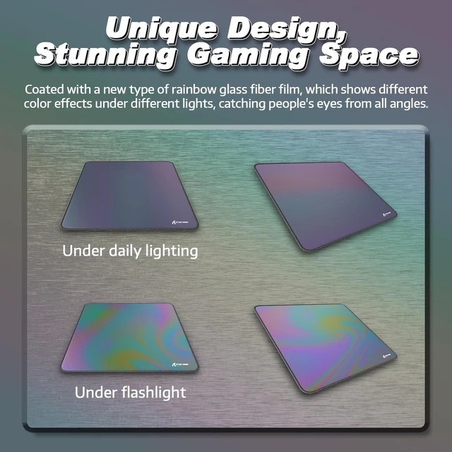 Alt view image 5 of 7 - ATTACK SHARK CM03 Iridescent Gaming Mouse Pad, High-Density Fiber Surface, 4mm Thick Rubber Base, Water & Stain Resistant, Non-Slip, Stitched Edges, PC Gaming Desk Mat