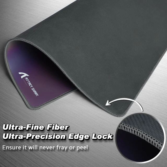 Alt view image 6 of 7 - ATTACK SHARK CM03 Iridescent Gaming Mouse Pad, High-Density Fiber Surface, 4mm Thick Rubber Base, Water & Stain Resistant, Non-Slip, Stitched Edges, PC Gaming Desk Mat