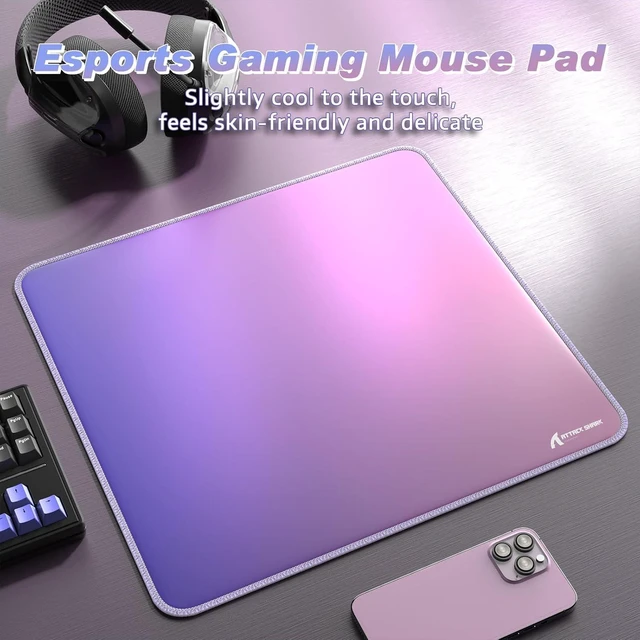 Alt view image 2 of 7 - ATTACK SHARK CM03 Iridescent Gaming Mouse Pad, High-Density Fiber Surface, 4mm Thick Rubber Base, Water & Stain Resistant, Non-Slip, Stitched Edges, PC Gaming Desk Mat Gradient Purple