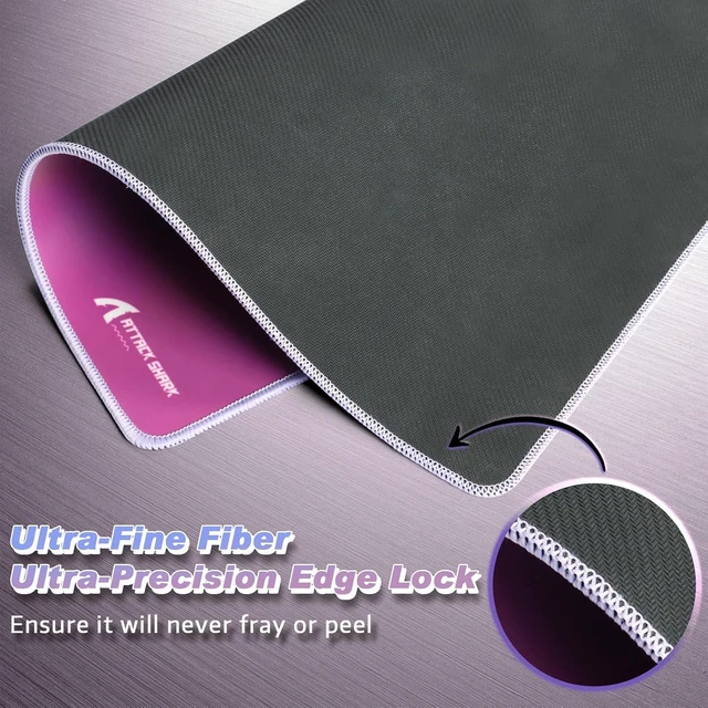 Alt view image 6 of 7 - ATTACK SHARK CM03 Iridescent Gaming Mouse Pad, High-Density Fiber Surface, 4mm Thick Rubber Base, Water & Stain Resistant, Non-Slip, Stitched Edges, PC Gaming Desk Mat Gradient Purple