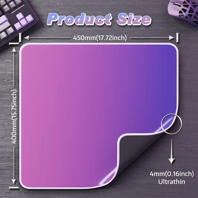 Alt view image 7 of 7 - ATTACK SHARK CM03 Iridescent Gaming Mouse Pad, High-Density Fiber Surface, 4mm Thick Rubber Base, Water & Stain Resistant, Non-Slip, Stitched Edges, PC Gaming Desk Mat Gradient Purple
