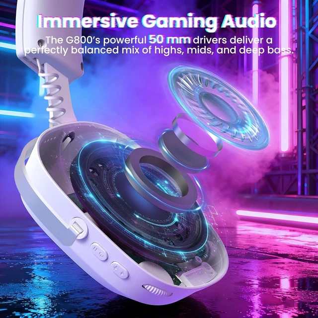Alt view image 3 of 7 - ATTACK SHARK G800 Wireless Gaming Headset, Tri-Mode 2.4G/Bluetooth/Wired, 20ms Low Latency, 50mm HiFi Drivers, Virtual 7.1 Surround Sound, AI Noise-Canceling Mic, 1000mAh Battery, RGB, PC/PS5/Xbox