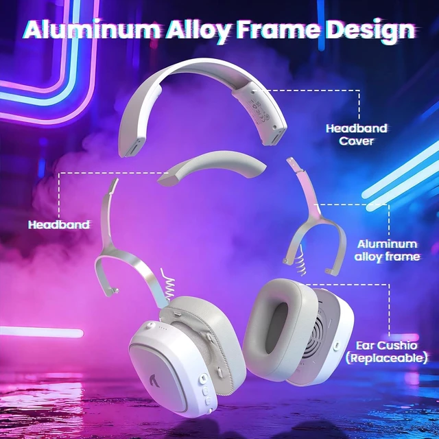 Alt view image 7 of 7 - ATTACK SHARK G800 Wireless Gaming Headset, Tri-Mode 2.4G/Bluetooth/Wired, 20ms Low Latency, 50mm HiFi Drivers, Virtual 7.1 Surround Sound, AI Noise-Canceling Mic, 1000mAh Battery, RGB, PC/PS5/Xbox