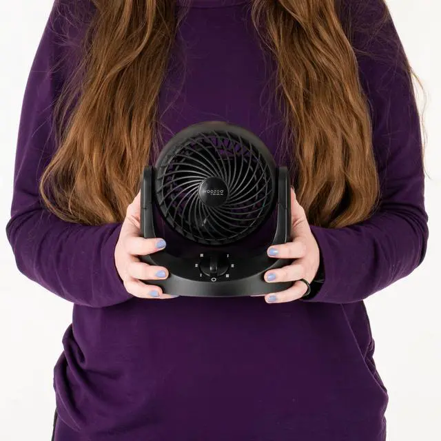 Alt view image 4 of 7 - IRIS USA WOOZOO Mini Desk Fan, Air Circulator, 3 Speeds, 32ft Max Air Distance, 108ft² Coverage, 112° Adjustable Vertical Tilt, 27db Quiet Motor, Small Fan for Bedroom, Office, Dorm, Black (HE10N)