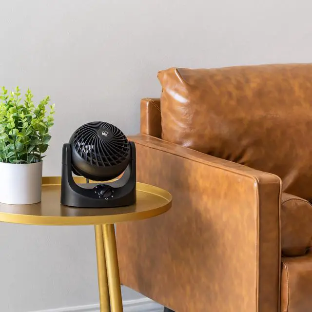 Alt view image 7 of 7 - IRIS USA WOOZOO Mini Desk Fan, Air Circulator, 3 Speeds, 32ft Max Air Distance, 108ft² Coverage, 112° Adjustable Vertical Tilt, 27db Quiet Motor, Small Fan for Bedroom, Office, Dorm, Black (HE10N)