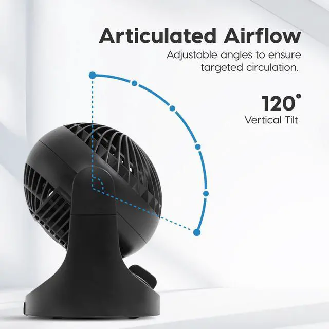 Alt view image 6 of 7 - IRIS USA WOOZOO Mini Desk Fan, Air Circulator, 3 Speeds, 32ft Max Air Distance, 108ft² Coverage, 112° Adjustable Vertical Tilt, 27db Quiet Motor, Small Fan for Bedroom, Office, Dorm, Black (HE10N)