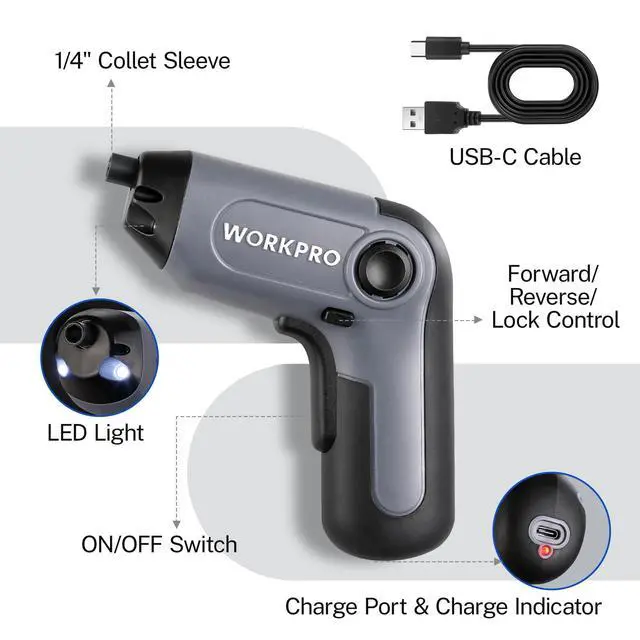 Alt view image 3 of 7 - WORKPRO Electric Cordless Screwdriver with Offset Driving Shaft, 3.6V Automatic Rechargeable Screw Driver with 22PCS Bits, Battery Powered Automatic Screw Gun with LED Light & Carrying Case