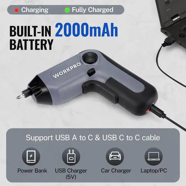Alt view image 5 of 7 - WORKPRO Electric Cordless Screwdriver with Offset Driving Shaft, 3.6V Automatic Rechargeable Screw Driver with 22PCS Bits, Battery Powered Automatic Screw Gun with LED Light & Carrying Case