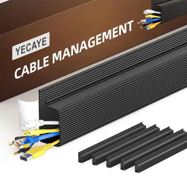 Main image of YECAYE 6 Pack Cable Management, Cord Organizer, Cable Organizer, Adhesive Mount Cord Organizer for Desk, No-Drill Desk Wire Management for Home Office, Baby proofing, Black