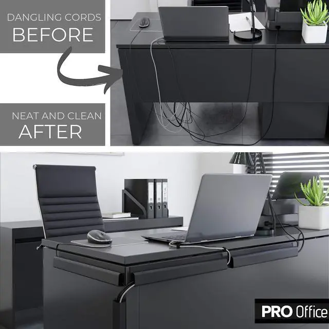 Alt view image 2 of 7 - Cable Management ProOffice 96in J Channel Cable Raceways - 6X 16in Black No Screw/No Drill Computer Cord Organizer - Cable Channels for Wire Management Under Desk with Adhesive