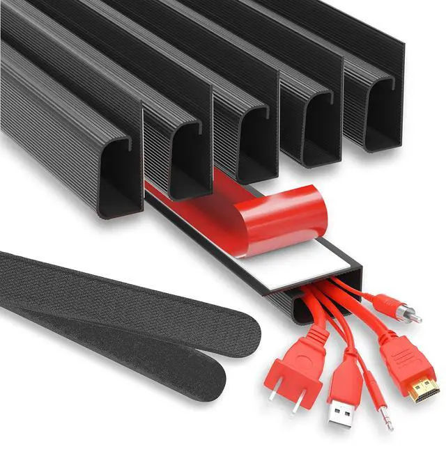 Main image of Cable Management ProOffice 96in J Channel Cable Raceways - 6X 16in Black No Screw/No Drill Computer Cord Organizer - Cable Channels for Wire Management Under Desk with Adhesive