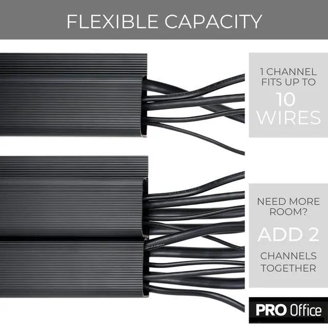 Alt view image 3 of 7 - Cable Management ProOffice 96in J Channel Cable Raceways - 6X 16in Black No Screw/No Drill Computer Cord Organizer - Cable Channels for Wire Management Under Desk with Adhesive