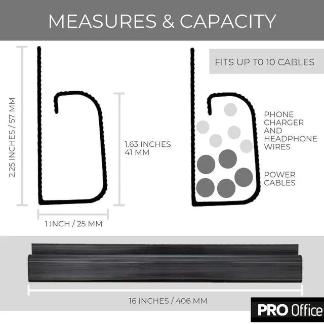 Alt view image 5 of 7 - Cable Management ProOffice 96in J Channel Cable Raceways - 6X 16in Black No Screw/No Drill Computer Cord Organizer - Cable Channels for Wire Management Under Desk with Adhesive