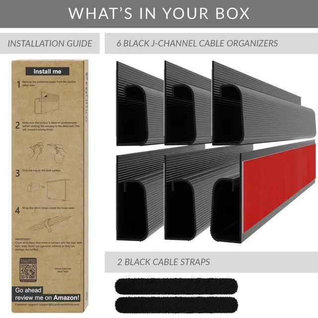 Alt view image 6 of 7 - Cable Management ProOffice 96in J Channel Cable Raceways - 6X 16in Black No Screw/No Drill Computer Cord Organizer - Cable Channels for Wire Management Under Desk with Adhesive