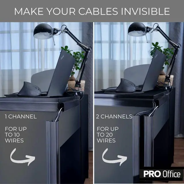 Alt view image 7 of 7 - Cable Management ProOffice 96in J Channel Cable Raceways - 6X 16in Black No Screw/No Drill Computer Cord Organizer - Cable Channels for Wire Management Under Desk with Adhesive