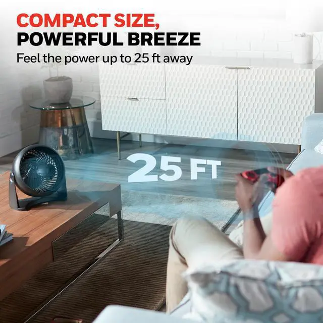 Alt view image 3 of 7 - TurboForce Air Circulator, Small Tabletop Fan, Quiet Personal Fan for Home or Office, 3 Speeds, 90 Degree Pivoting Head, Black, HT900 | Quiet Personal Fan for Home or Office